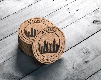 Atlanta Skyline Coasters, Wedding Favor for Guests, Cork Coasters Gift Set, Atlanta GA Coasters, Atlanta Cityscape Cork Coaster