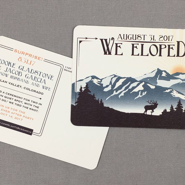 Elopement Announcements / Denali Mountain Postcard / Mt. McKinley / Alaska Wedding / Mountain Wedding / We Eloped