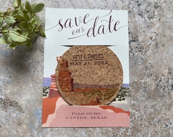 Palo Duro Canyon Cork Coaster Save the Date, Texas Wedding Save The Date