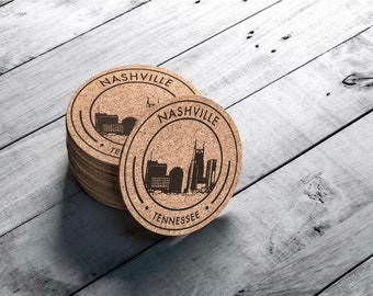 Nashville Tennessee Coasters, Wedding Favor for Guests, Nashville Gift, Tennessee State Coaster, Small Set or Bulk, Drink Cork Coaster Set