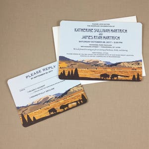 Yellowstone Wyoming Lamar Valley with Buffalo 5x7 Wedding Invitation with RSVP Postcard includes A7 Envelopes Wedding Invite image 2