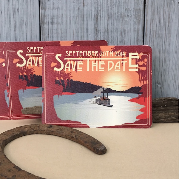 Mississippi River Boat Save the Date Postcard - Vintage Mississippi River Landscape Save the Date