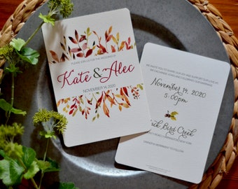 Autumn leaves 5x7 Wedding Invitation with RSVP Postcard