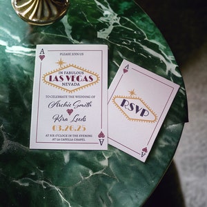 Las Vegas Casino Wedding invitation and rsvp - Fun Casino Playing Cards inspired wedding invites and RSVP