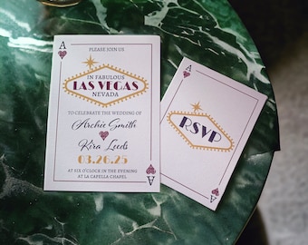 Las Vegas Casino Wedding invitation and rsvp - Fun Casino Playing Cards inspired wedding invites and RSVP