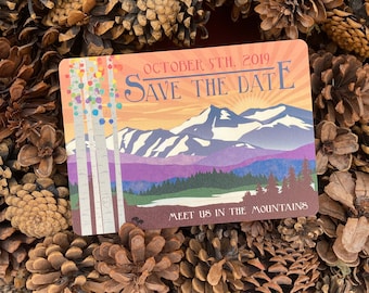 Colorful Fall Colorado Mountains at Sunset with Aspens Save the Date Postcard