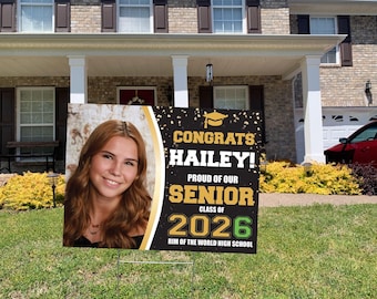12th Grade Graduation Senior Photo Yard Sign Wire Stake Incl, Senior 2026, Graduation Yard Sign, DIY File Option,