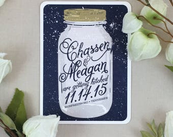 Vintage Glass Mason Jar with Script Rustic Save the Date Postcard - JA1