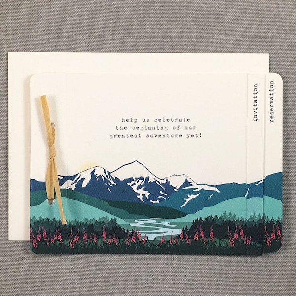 Knik Glacier Alaska con Fireweed Folleto de invitación de boda 3pg Livret