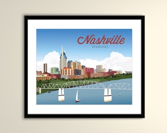 Nashville Tennessee Travel 11x14 Paper Poster - Nashville Skyline Poster