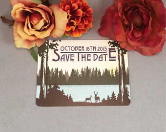 Rustic Mountain Lake with Deer Save the Date Postcards