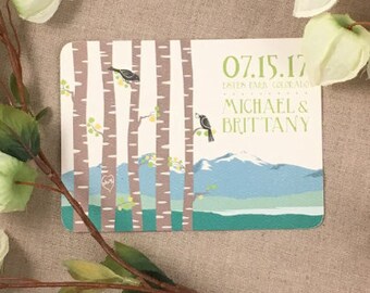Spring Rocky Mountains with Birch Trees Colorado Wedding Save the Date Postcard
