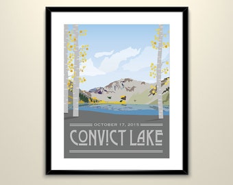 Convict Lake Vintage Travel Poster - 11x14 Paper Poster - Wedding Poster with Names and date (frame not included) Printable Posters