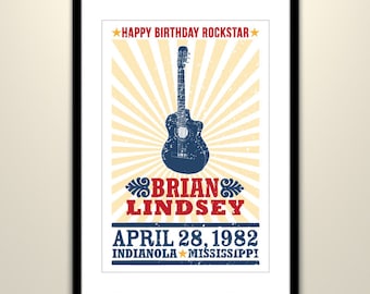 40th Birthday Hatch Poster with Guitar 11x17, Customized Paper Poster, Fortieth Birthday Poster, Personalized Handmade Birthday Poster