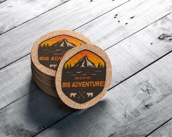 Big Adventure Coasters, Wedding Favor for Guests, Cork Coasters Gift Set, Mountain Coasters, Outdoors Cork Coaster