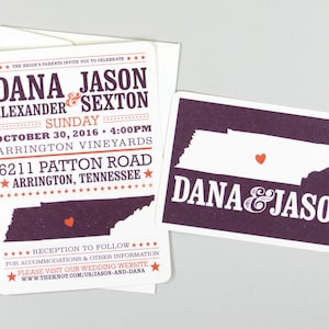 Nashville Tennessee 5x7 Hatch Show Print Geïnspireerde huwelijksuitnodiging met RSVP-ansichtkaart