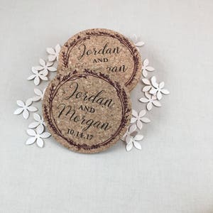 Burgundy Wreath Personalized Cork Coaster Wedding Favors for Guests image 3