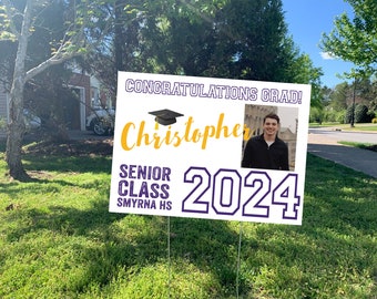 Graduation Yard Sign Photo Banner, Class of 2024, Senior 2024, Graduation Outdoor Sign, Outdoor Sign, Graduation Lawn Sign, Custom Sign