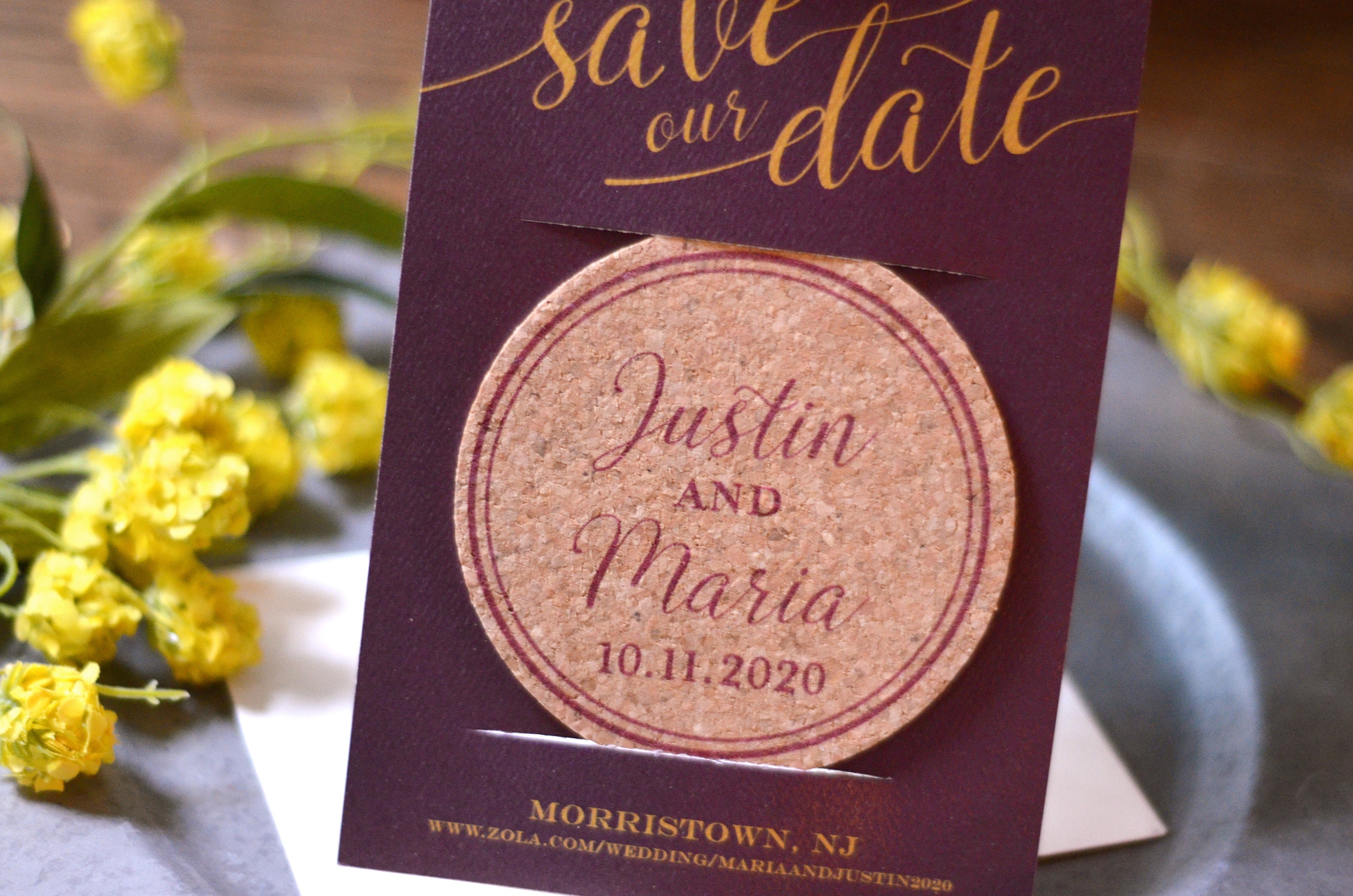 Personalized Wedding Save the Date Burgundy and Gold Cork Etsy
