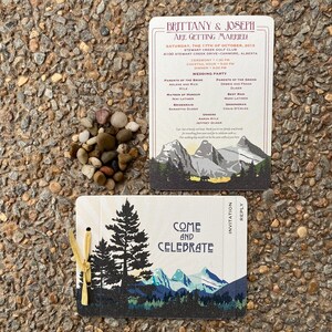 Craftsman Three Sisters Mountain Landscape Wedding Livret 3pg Booklet Invitation with Envelope and RSVP // BP1 image 6