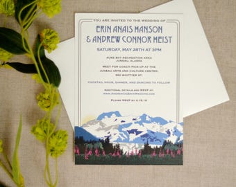 Herbert Glacier Juneau, Alaska Landscape 5x7 Wedding Invitation with Envelope // Mountain Landscape Invite