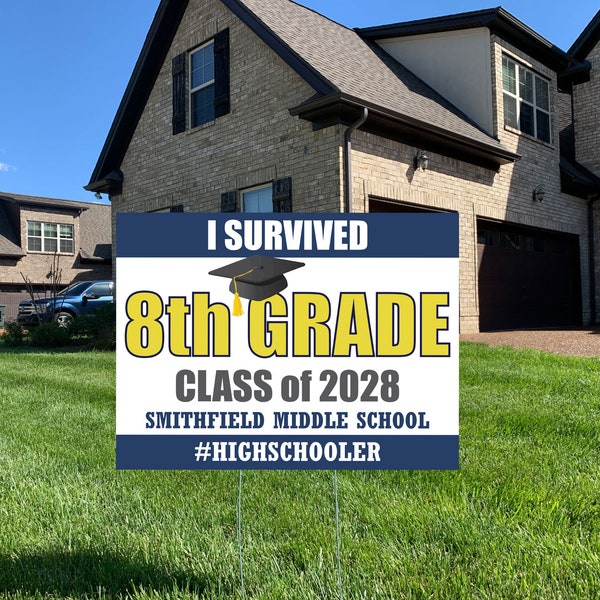 I Survived 8th Grade Graduation 2024 Yard Sign With Photo,Class of 2028 Graduation Yard Banner, Custom Garden Sign, DIY File Option