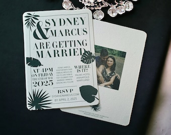 Modern Wedding Invite with Tropical Leaves - Custom wedding invitation with rsvp - personalized wedding cards