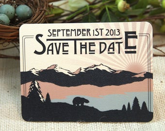 Rocky Mountains Blue and Pink Save the Date Postcard