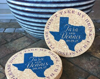 Wedding Favor Don't Take my Drink Texas Wedding Cork Coaster \ Texas Wedding favor