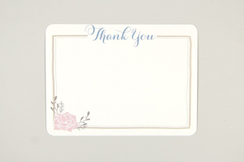 Rose Wedding Thank You Notecard Pink Rustic Flower Thank You Notecard with A2 Envelopes