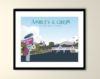 Madonna Inn San Luis Obispo California Travel 11x14 Paper Poster - Wedding Poster personalized with Names and date (frame not included)