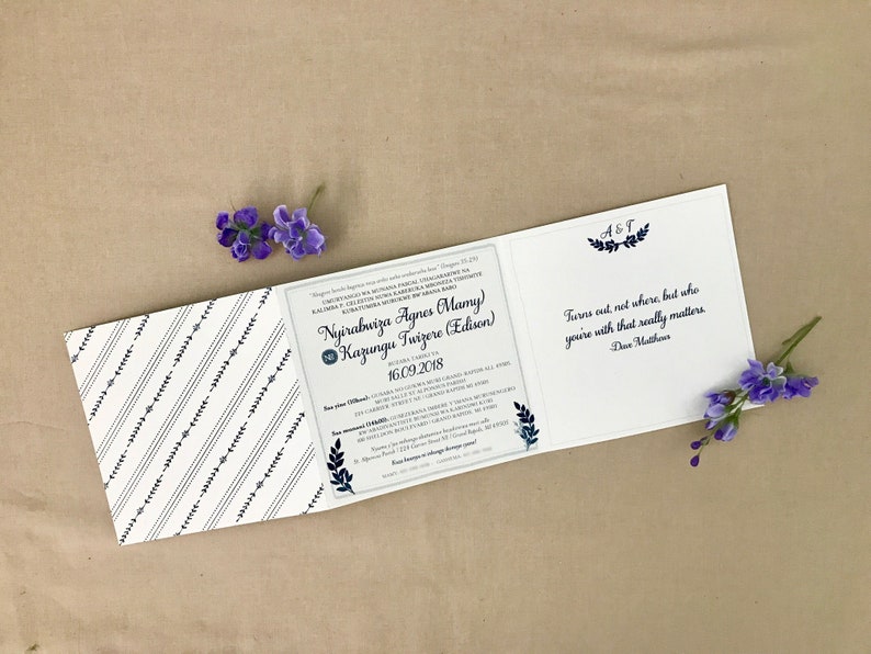 Navy and Gray Bohemian Trifold Wedding Announcement Invitation