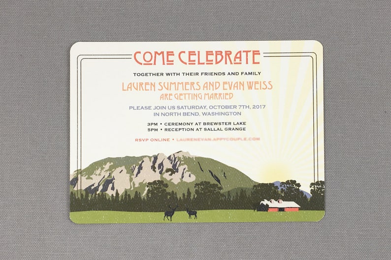 Mount Si Colorful 5x7 Wedding Invitation image 2