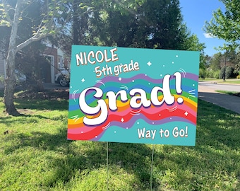 5th Grade Graduation Yard Sign, Rainbow Design, Class of 2026 (Wire Stake Incl.)