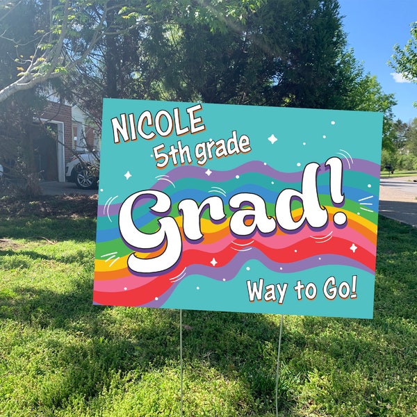 5th Grade Sign Rainbow, 5th Grade Graduation Yard Sign, Class of 2024, Wire Stake Incl., Graduation Outdoor Sign, 5th Grade Lawn Sign