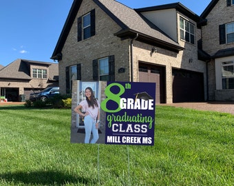 8th Grade Graduation Photo Yard Sign Wire Stake Incl, Senior 2025, Outdoor Sign, Graduation Yard Sign, Custom 8th Grade Graduation Lawn Sign
