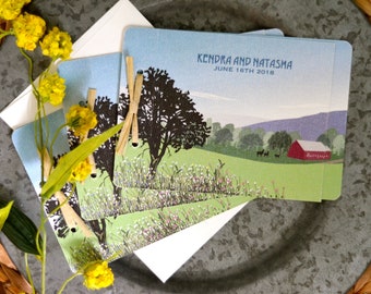 Auerfarm Connecticut Spring Mountains with Wildflowers 2pg Livret Wedding Invitation with A7 Envelopes // Wedding Timeline Agenda