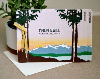 Rocky Mountain Forest Landscape 3pg Booklet Wedding Invitation with RSVP Postcard