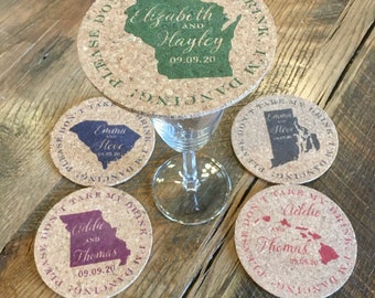 Don't Take My Drink State Cork Coaster Wedding Favors Personalized with Names and Wedding Date // Cork Coaster Wedding Favors for Guests