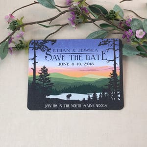 Maine Woods and Lake at Sunset Save the Date Notecards with A2 Envelopes