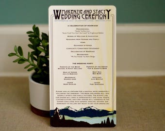 Rocky Mountains Colorado Sunset Craftsman // Ceremony Program for Wedding // Blue Mountain Landscape // BP1