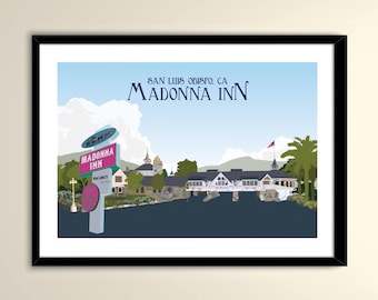 Madonna Inn San Luis Obispo CA Vintage Travel 11x17 Wedding Paper Poster Personalized with Names and date (frame not included)