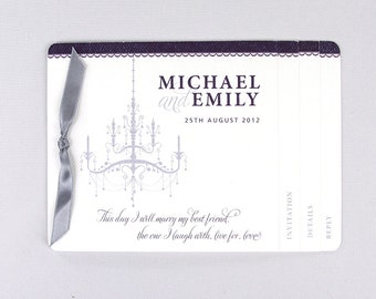 Chandelier Wedding Invitation Booklet Livret with tear off RSVP postcard