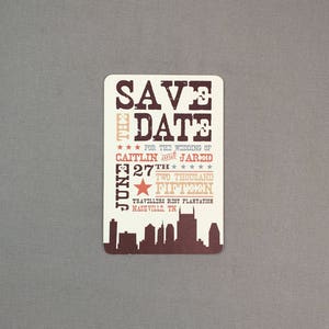 Nashville Skyline Concert Style with Neutral Tones Save the Date Postcards