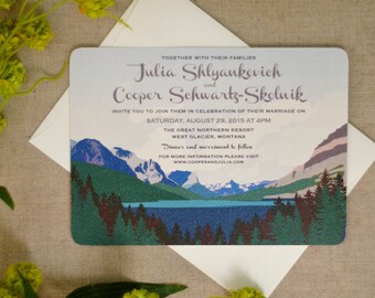 Glacier Valley Montana 5x7 Wedding Invitation // Montana Landscape Event Invites with Envelope