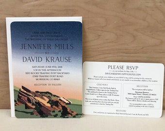 Colorado Red Rocks Amphitheater at Sunset 5x7 Wedding Invitation with Online RSVP Details Card