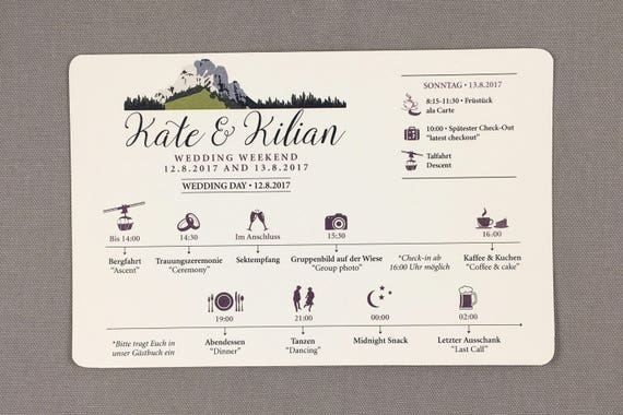 Kampenwand Mountain German Wedding Weekend Timeline Card Etsy