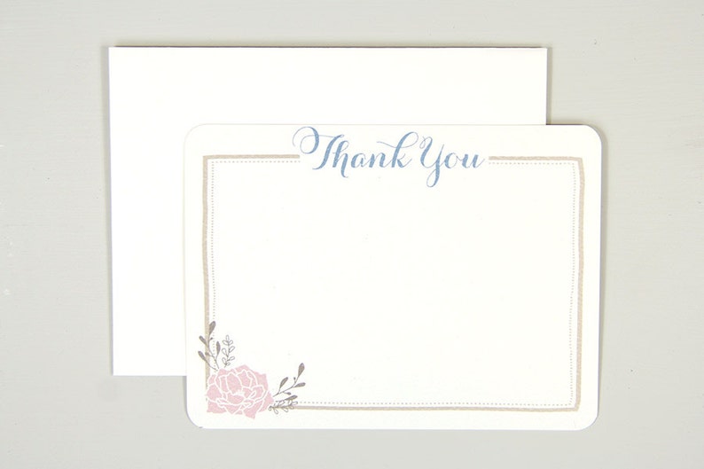 Rose Wedding Thank You Notecard Pink Rustic Flower Thank You Notecard with A2 Envelopes
