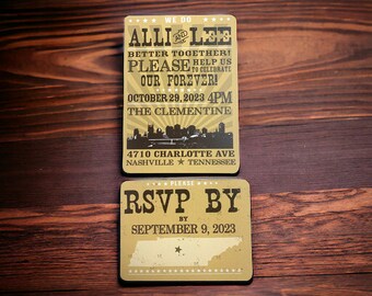 Nashville Tennessee Skyline Wedding Invite with RSVP