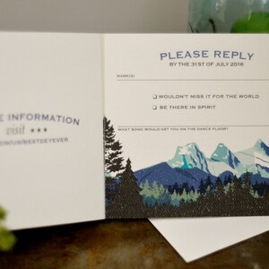 Craftsman Three Sisters Mountain Landscape Wedding Livret 3pg Booklet Invitation with Envelope and RSVP // BP1 image 3